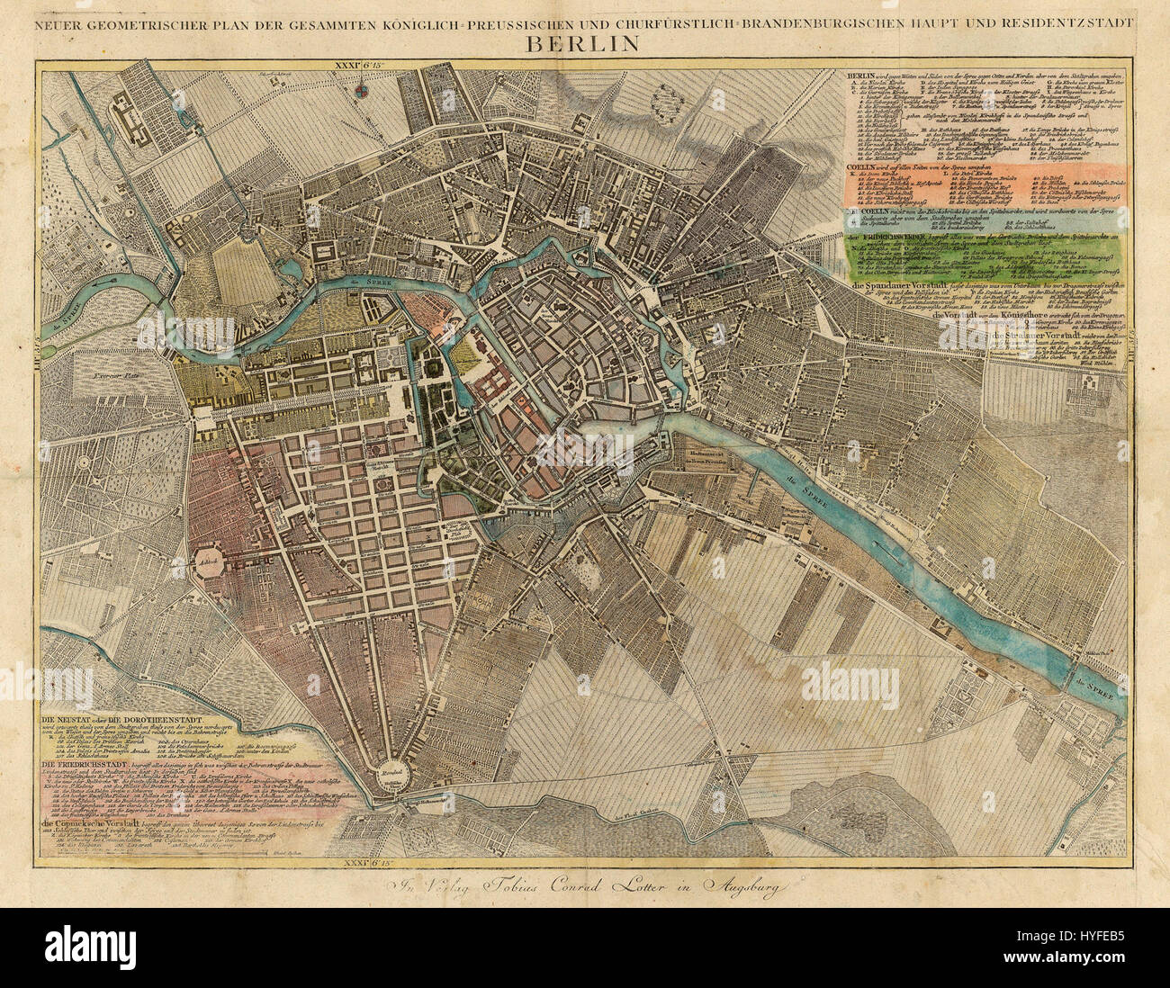 La "Rhode Berlin 1772" è una mappa prodotta da Lotter, che mostra la città di Berlino nel XVIII secolo. Mette in evidenza la struttura urbana, le strade e i monumenti storici della città così come apparivano in quel periodo. Foto Stock