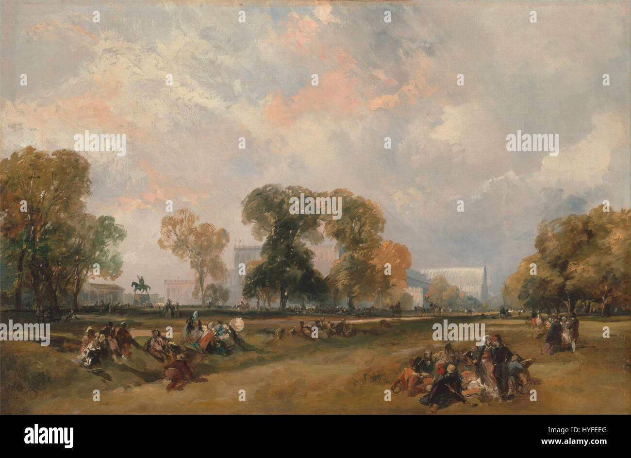 *La grande esposizione del 1851* di James Duffield Harding cattura una scena della prima mostra internazionale al mondo, mostrando il progresso industriale, esposizioni culturali e innovazioni tecnologiche. Il dipinto riflette lo spirito dell'epoca vittoriana e l'ascesa dell'industrialismo globale. Foto Stock