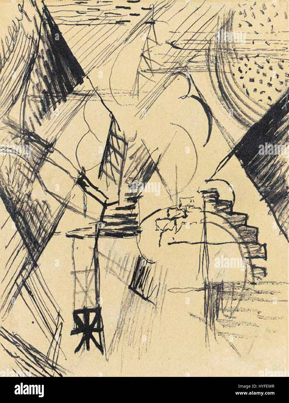 "La Tour Eiffel et la Roue" di Robert Delaunay è un esempio dinamico di arte moderna dell'inizio del XX secolo, che combina l'iconica Torre Eiffel con l'immagine di una ruota, riflettendo il fascino di Delaunay per il colore, il movimento e la modernità urbana. Foto Stock