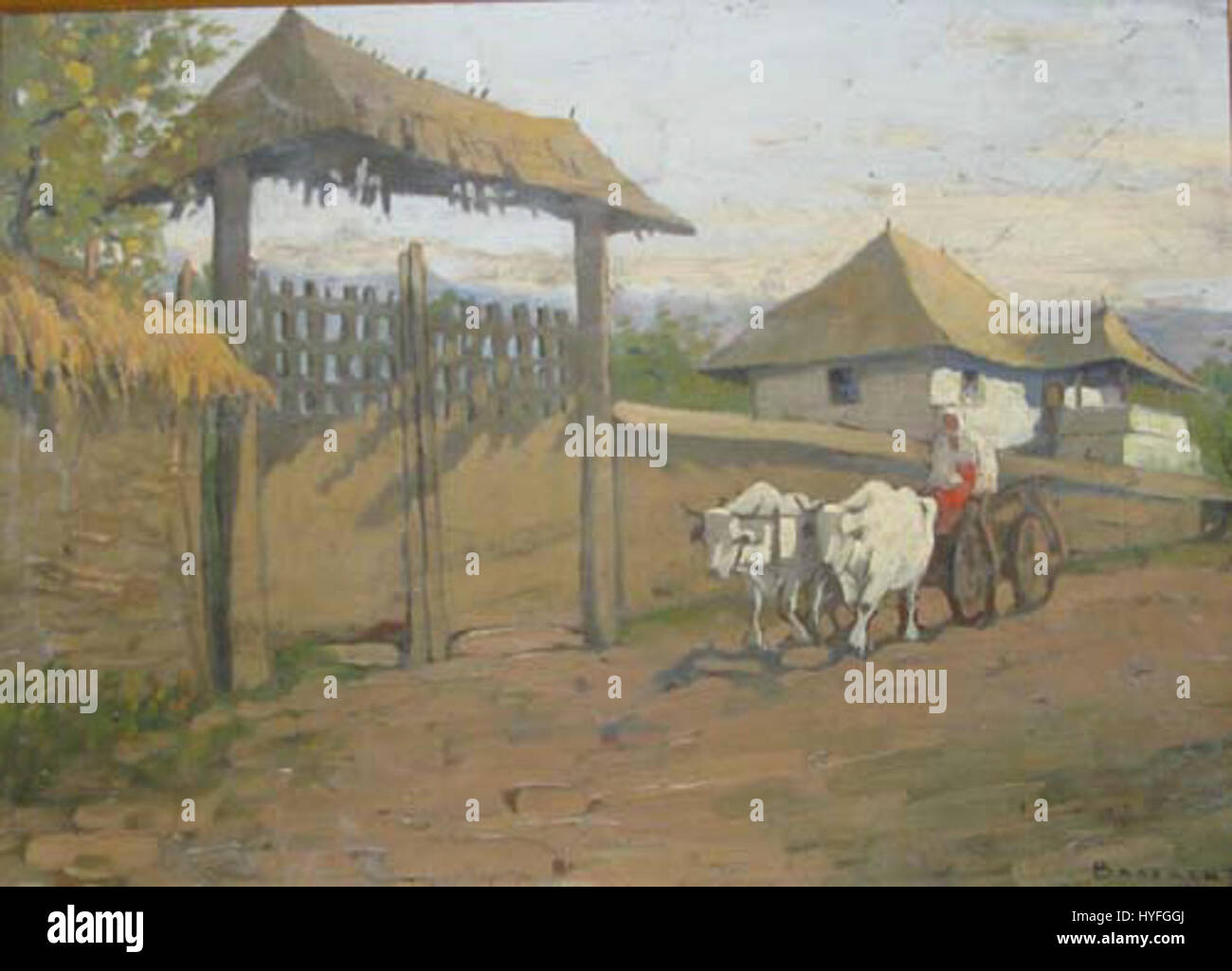 "PE ulita satului" di Ludovic Bassarab raffigura una scena di strada del villaggio, che mostra la vita rurale. Le opere d'arte catturano la semplicità e il fascino della vita del villaggio, con le sue umili case, i sentieri acciottolati e le attività quotidiane. Foto Stock "PE ulita satului" di Ludovic Bassarab raffigura una scena di strada del villaggio, che mostra la vita rurale. Le opere d'arte catturano la semplicità e il fascino della vita del villaggio, con le sue umili case, i sentieri acciottolati e le attività quotidiane. Foto Stock