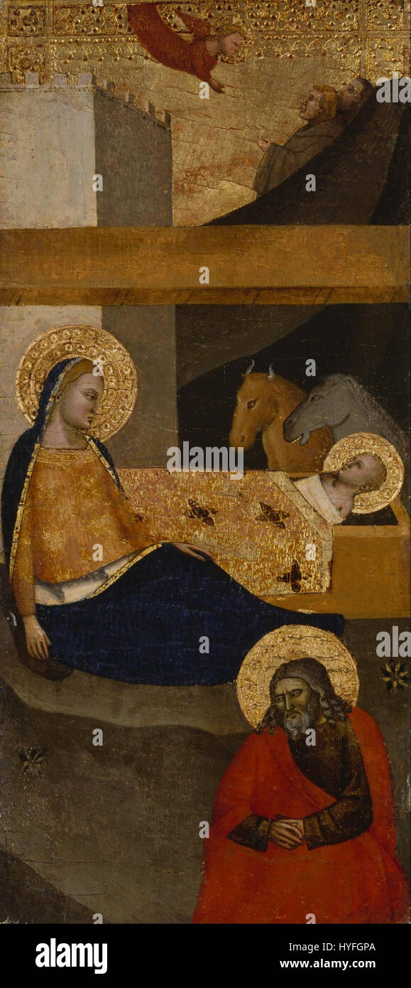 "La Natività" di un ignoto artista italiano raffigura la nascita di Gesù Cristo in un ambiente tradizionale e religioso. La scena cattura l'umile ambientazione e le significative figure bibliche coinvolte nella storia del presepe. Foto Stock