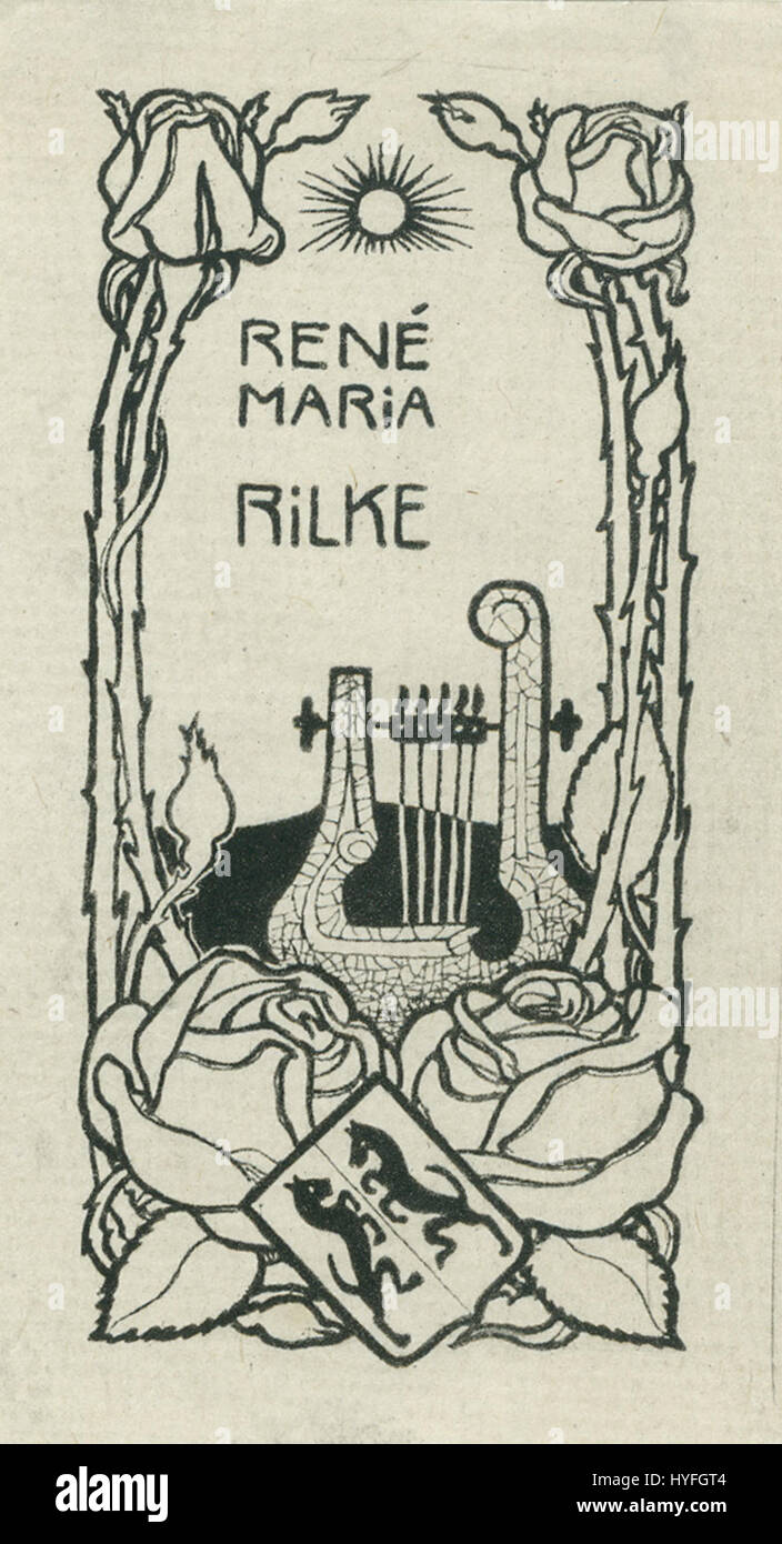 *Rainer Maria Rilke Exlibris* si riferisce ad una libreria creata dal famoso poeta tedesco Rainer Maria Rilke. Conosciuto per la sua poesia profonda e introspettiva, il lavoro ex libris di Rilke può riflettere la sua sensibilità artistica e letteraria. Foto Stock