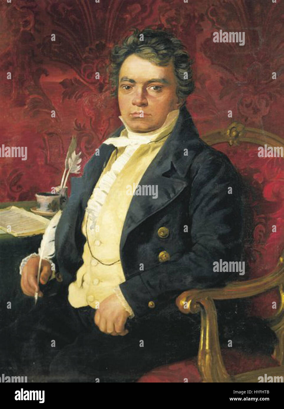 Ludwig van Beethoven è stato un compositore e pianista tedesco, ampiamente riconosciuto come una delle figure più influenti della musica classica occidentale. Le sue opere, tra cui sinfonie, sonate e concerti, rivoluzionarono la musica tra la fine del XVIII e l'inizio del XIX secolo. Le composizioni di Beethoven collegano le epoche classiche e romantiche, con pezzi notevoli come la Nona Sinfonia e la Sonata al chiaro di luna. Foto Stock