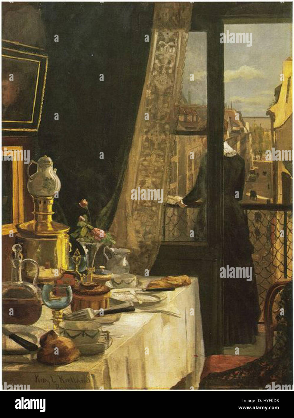 Gli 'interni di Parigi' di Kitty Lange Kielland mettono in mostra un raffinato ambiente domestico, enfatizzando gli eleganti arredi e l'atmosfera serena tipica degli interni borghesi nella Parigi del XIX secolo. Foto Stock