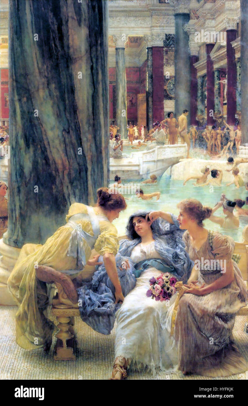 Le Terme di Caracalla, un dipinto di Lawrence Alma-Tadema, un artista britannico di origine olandese, creato nel 1899, che raffigura una scena della vita romana antica. Foto Stock