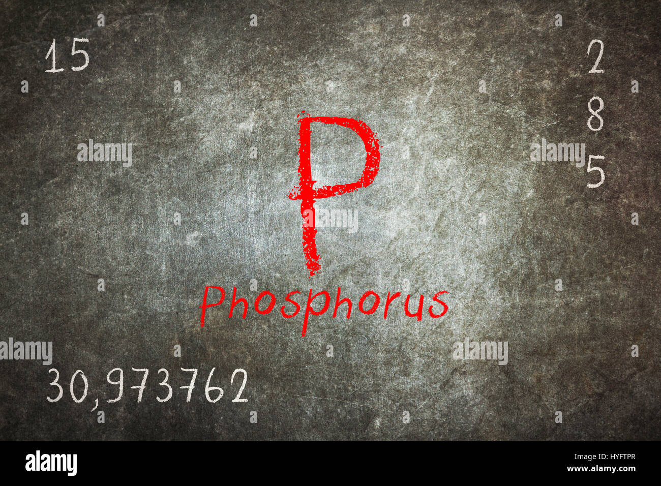 Lavagna isolato con tavola periodica, fosforo, chimica Foto Stock