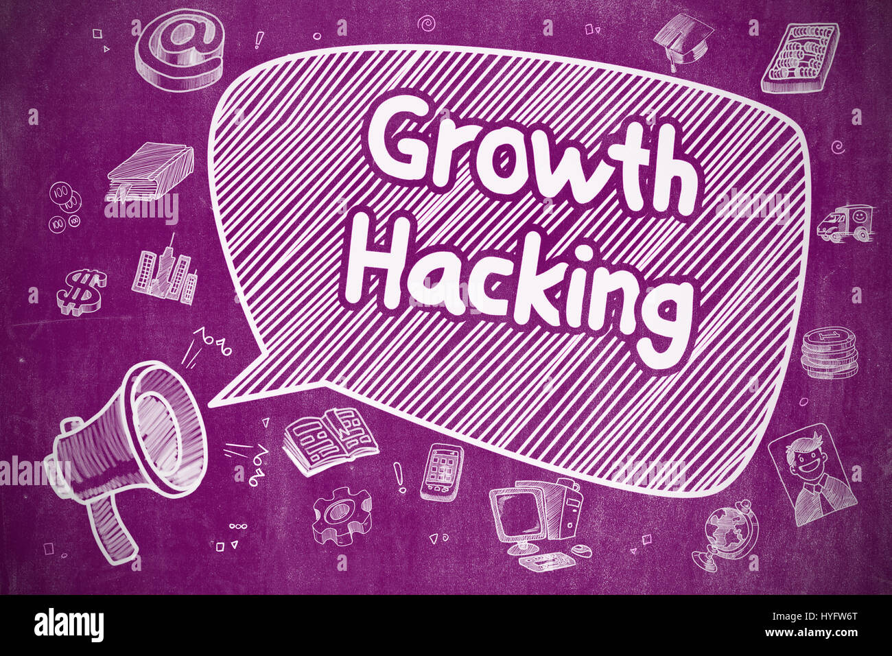 La crescita Hacking - Cartoon illustrazione sulla lavagna viola. Foto Stock