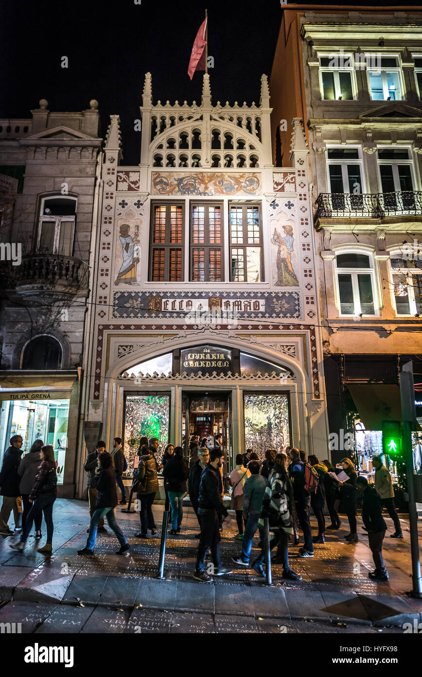 Facciata di Lello Bookshop (Livraria Lello) - Famoso book store nella città di Porto sulla Penisola Iberica, la seconda più grande città in Portogallo Foto Stock