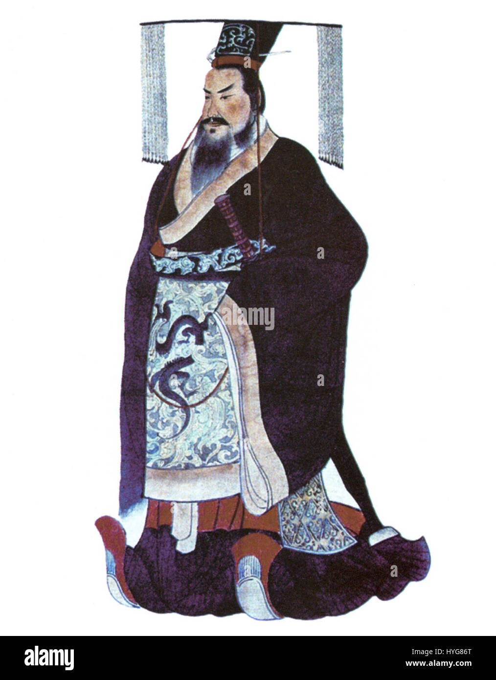 Qinshihuang, il primo imperatore della Cina, è noto per la sua unificazione della Cina e per la sua monumentale eredità, tra cui l'esercito di terracotta. Il suo regno segnò un punto di svolta nella storia cinese e nel dominio imperiale, stabilendo la dinastia Qin e le sue riforme centralizzanti. Foto Stock
