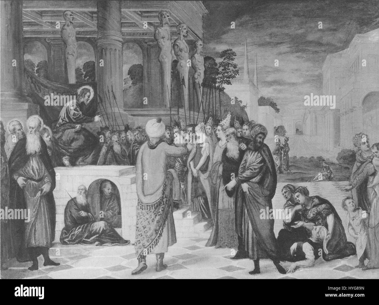 Il lavoro di Pallucchini sul Tintoretto (Jacopo Robusti) fornisce un'analisi approfondita della vita e dell'arte del pittore rinascimentale veneziano. Tintoretto era noto per le sue composizioni dinamiche e l'uso drammatico di luce e ombra. Il suo lavoro ha influenzato in modo significativo l'arte veneziana e questa analisi mette in evidenza i suoi contributi alla pittura rinascimentale, concentrandosi sulle sue tecniche innovative e il suo lascito. Foto Stock