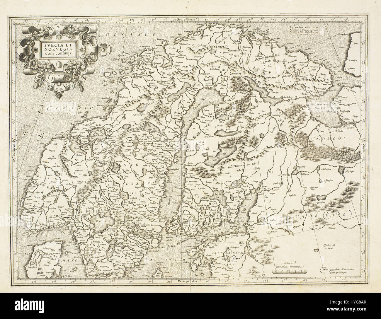 Questo si riferisce a una mappa storica della Svezia e della Norvegia, che illustra i confini geografici e politici dei due paesi. Fornisce preziose informazioni sulla storia cartografica della regione scandinava. Foto Stock