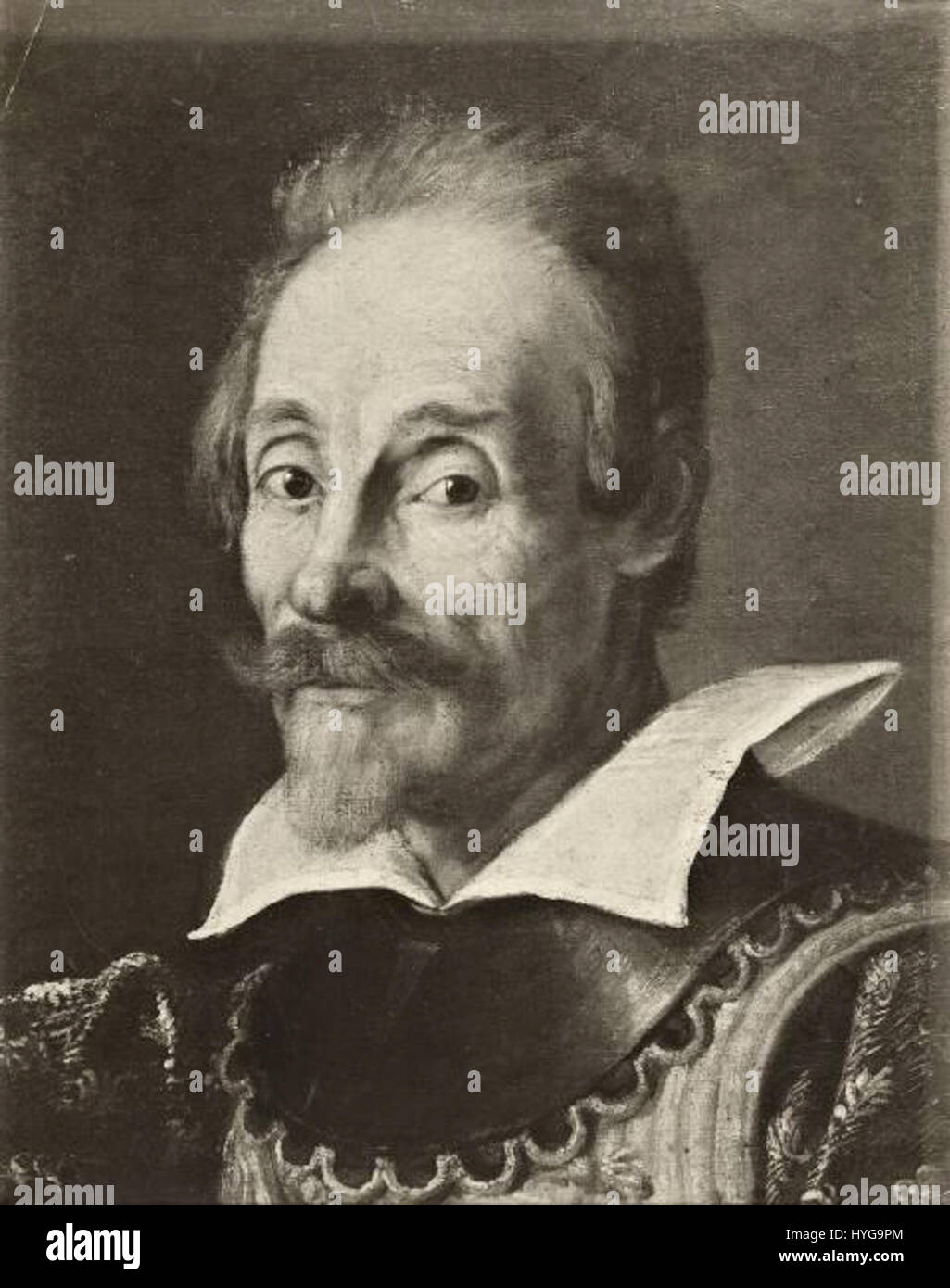 Questo ritratto di Francesco Andreini, vestito da Capitano Spavento, personaggio della Commedia dell'Arte, lo ritrae nel suo costume teatrale. Il dipinto enfatizza le tradizioni teatrali e gli studi di carattere del teatro italiano del XVII secolo. Foto Stock