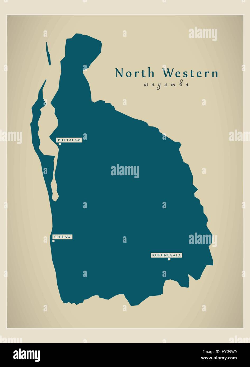 Mappa moderno - North Western Sri Lanka LC Illustrazione Vettoriale