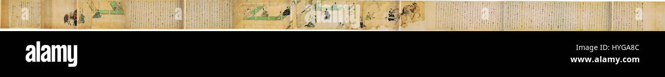 Takezaki Suenaga Ekotoba 1 è un rotolo illustrato giapponese del periodo Kamakura, creato dal samurai e dall'artista Takezaki Suenaga. L'opera raffigura scene delle invasioni mongole del Giappone, incluso il coinvolgimento personale di Suenaga nelle battaglie. Questa narrazione storica serve sia come racconto militare che come racconto visivo del XIII secolo. Foto Stock
