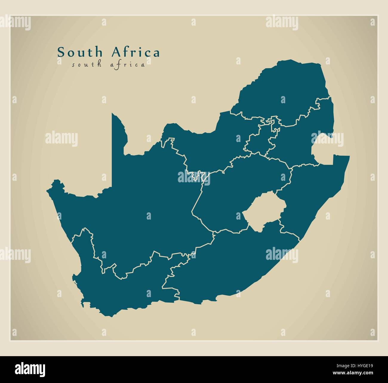 Mappa moderno - Sud Africa con province ZA Illustrazione Vettoriale