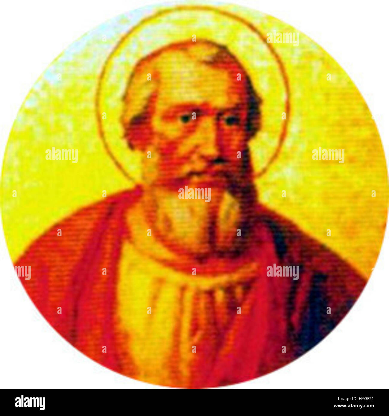 Questo si riferisce a una rappresentazione o opera d'arte specifica di San Marco, l'evangelista, comunemente raffigurata nell'arte cristiana. San Marco è spesso mostrato con simboli come un leone, che rappresenta coraggio ed evangelismo. Foto Stock