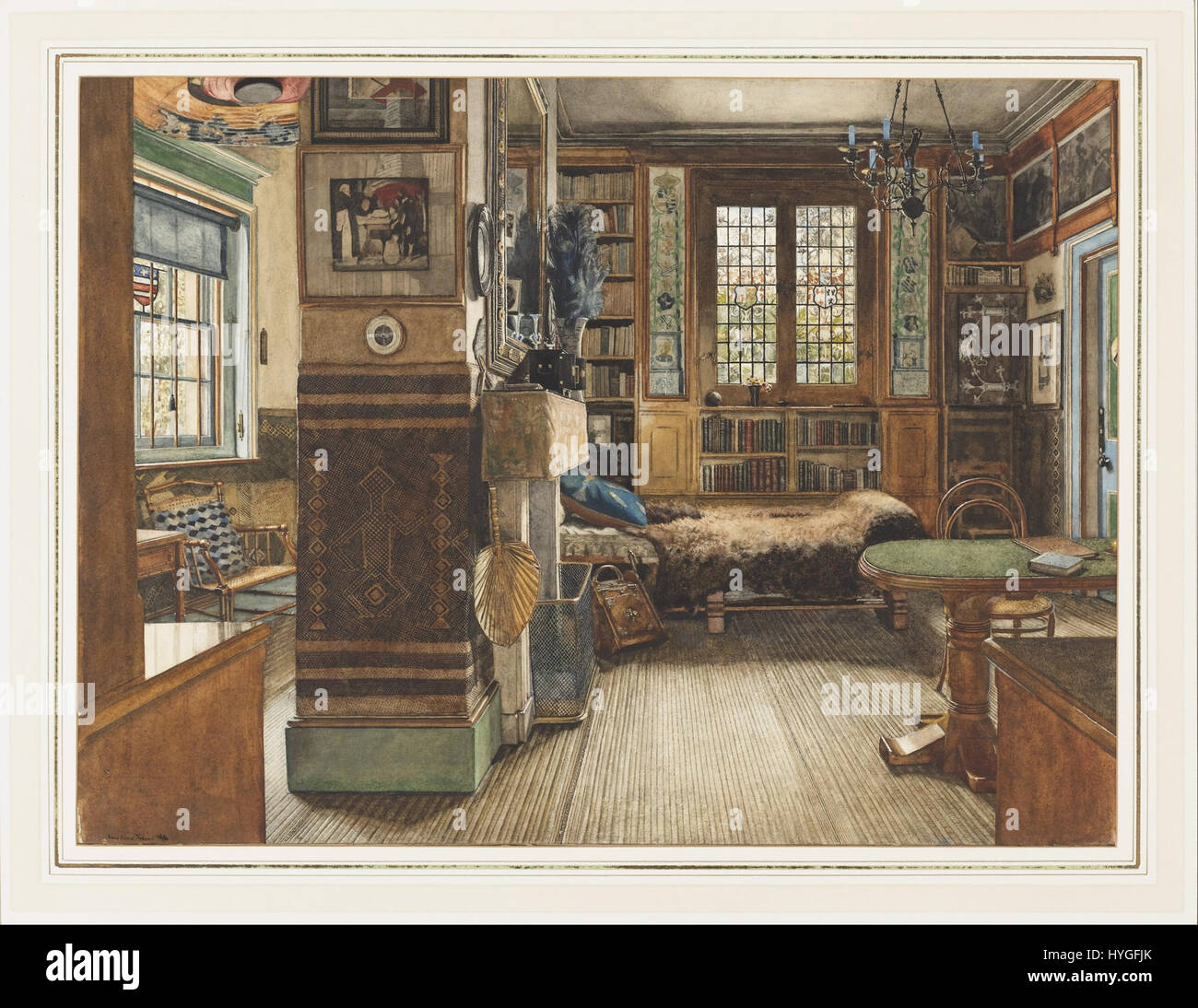 Il dipinto di Anna Alma Tadema della biblioteca di Sir Lawrence Alma Tadema a Townshend House, Londra, cattura il ricco ambiente architettonico e intellettuale della casa dell'artista. Foto Stock