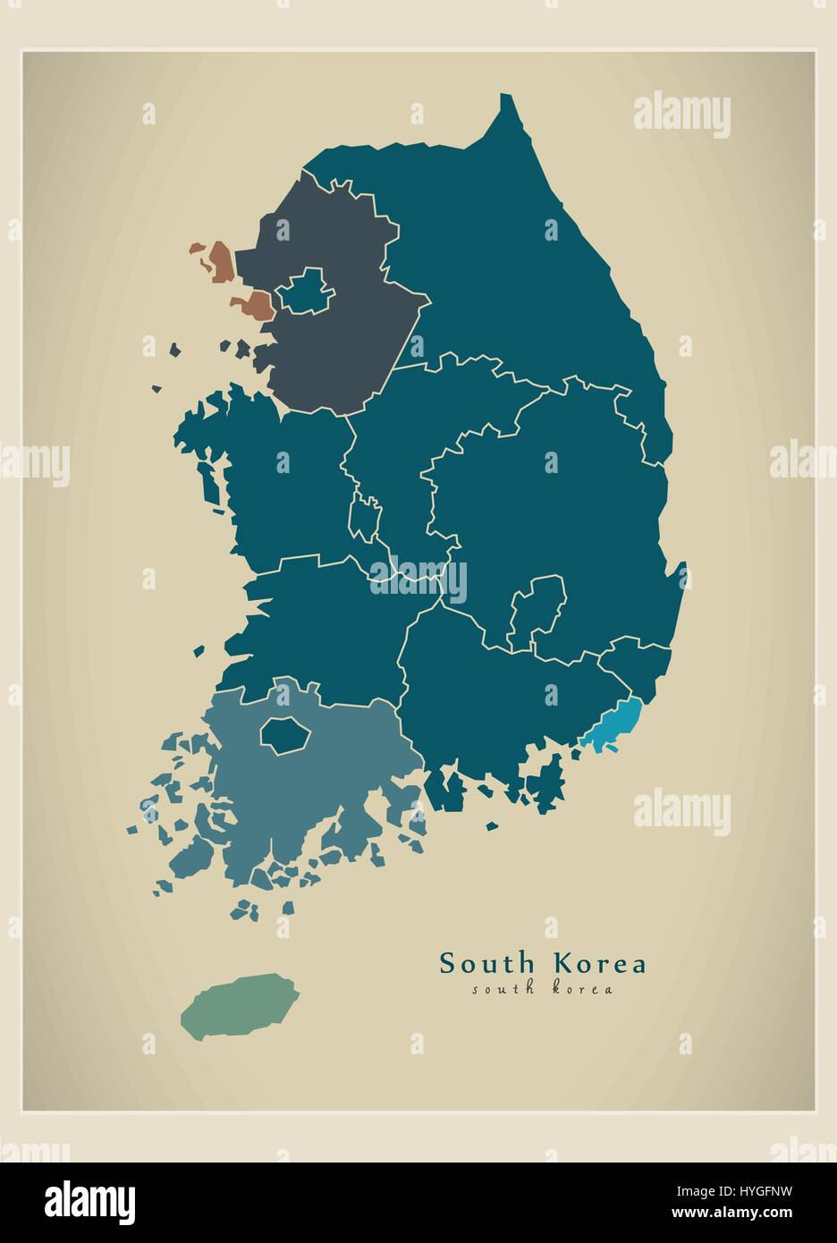 Mappa moderno - Corea del Sud con regioni KR Illustrazione Vettoriale