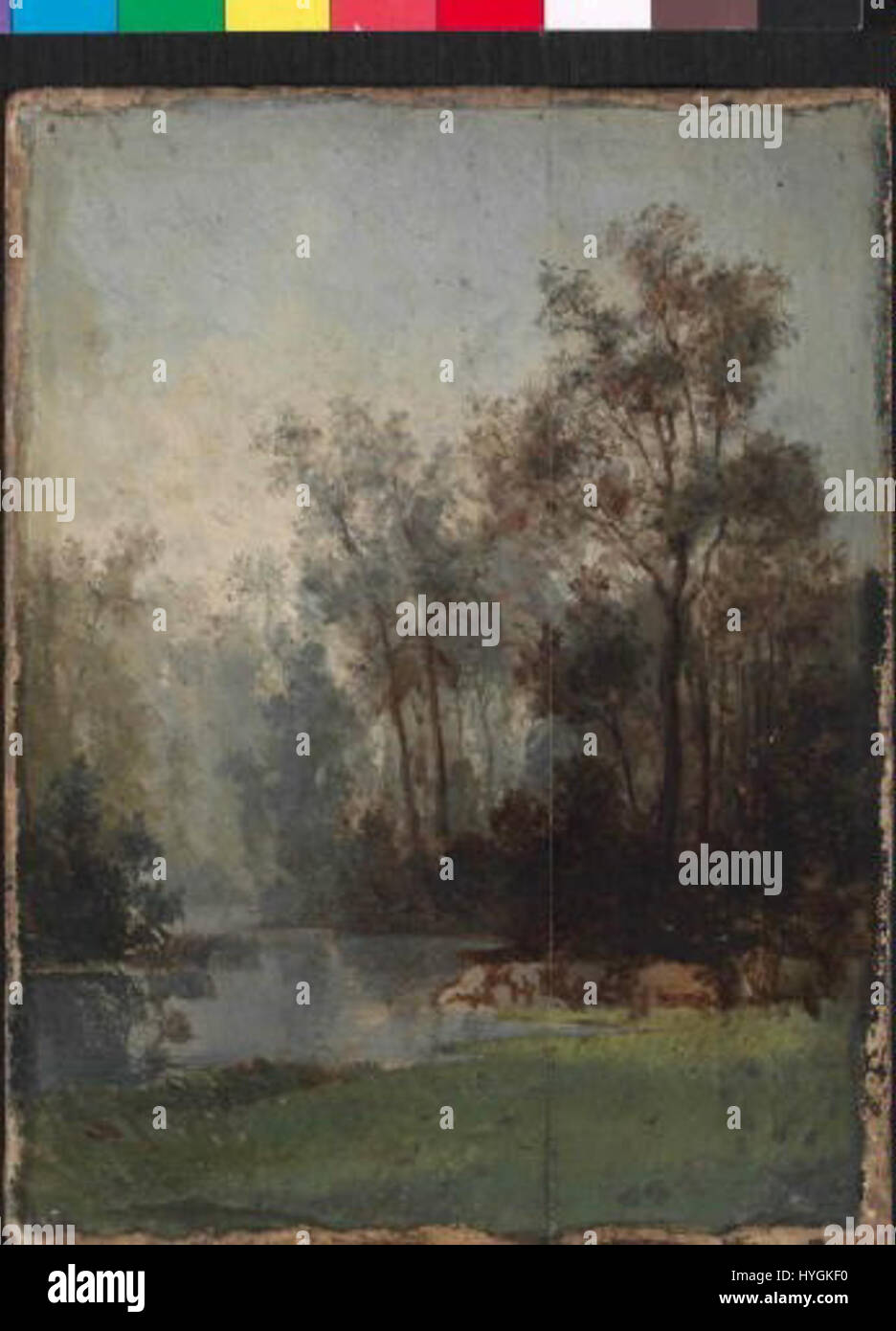 "Stromy nad vodou" significa "alberi dall'acqua" in inglese. Il pezzo probabilmente raffigura un paesaggio tranquillo con alberi che si riflettono nell'acqua, un tema comune nell'arte ispirata alla natura. Foto Stock