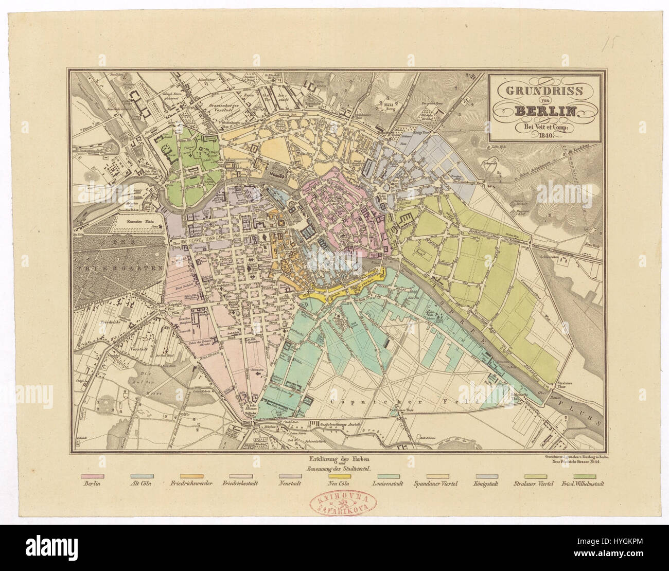 Il "Grundriss von Berlin" è una mappa dettagliata del 1840 di Herzberg, che offre una rappresentazione topografica di Berlino all'inizio del XIX secolo. Foto Stock