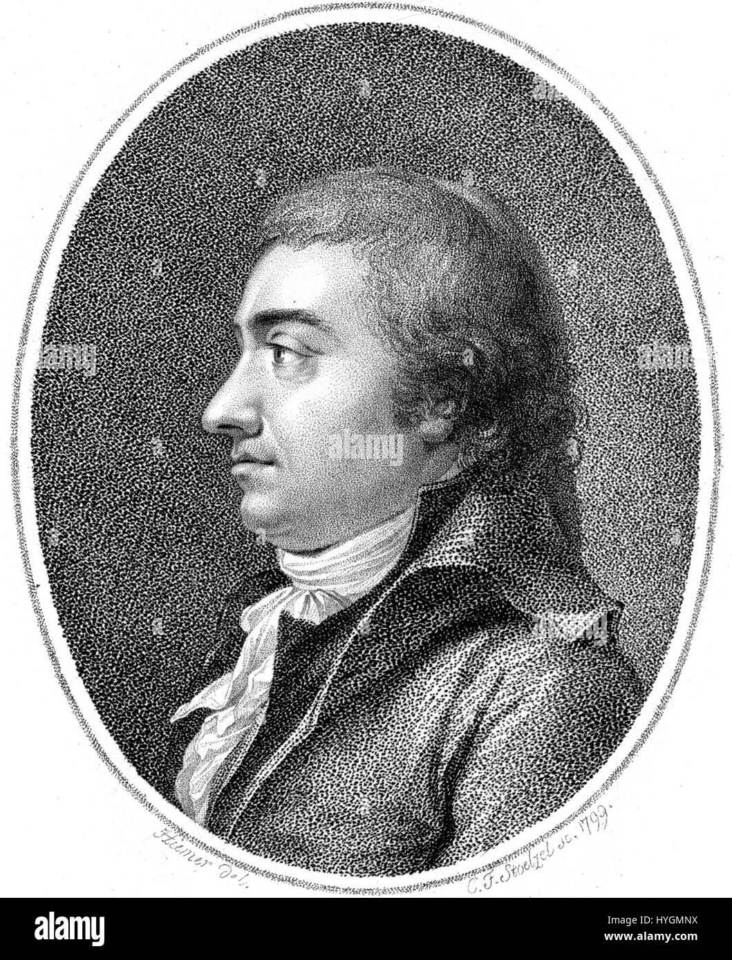 Johann Rudolf Zumsteeg, compositore tedesco, in un ritratto inciso da C.F. Grundl, inserito in una cornice ovale. Foto Stock