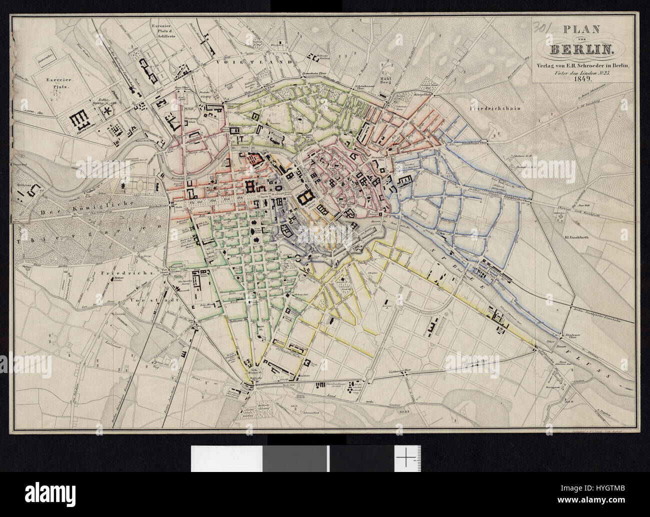 Una mappa storica di Berlino, che illustra in dettaglio la struttura e le infrastrutture della città in uno stile cartografico informativo e preciso. Foto Stock
