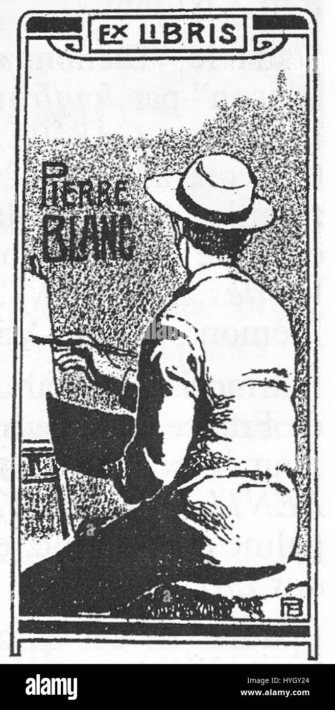 "Pierre Blanc, Ex Libris Pierre Blanc" si riferisce a una libreria personalizzata disegnata da Pierre Blanc, noto per il suo approccio unico alla combinazione dell'arte grafica con l'identità personale. Foto Stock