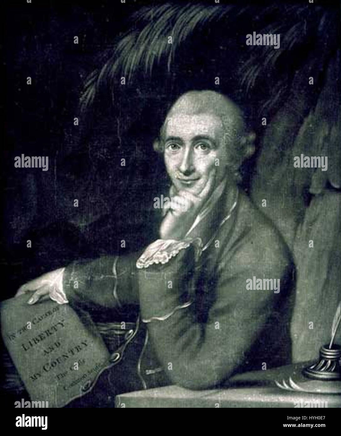 Questo mezzotinta di James Watson, basato su un ritratto di Charles Willson Peale, raffigura Thomas Paine, l'influente scrittore politico e rivoluzionario. Creato nel 1783, cattura il ruolo chiave di Paine nell'indipendenza americana e nel pensiero politico. Foto Stock
