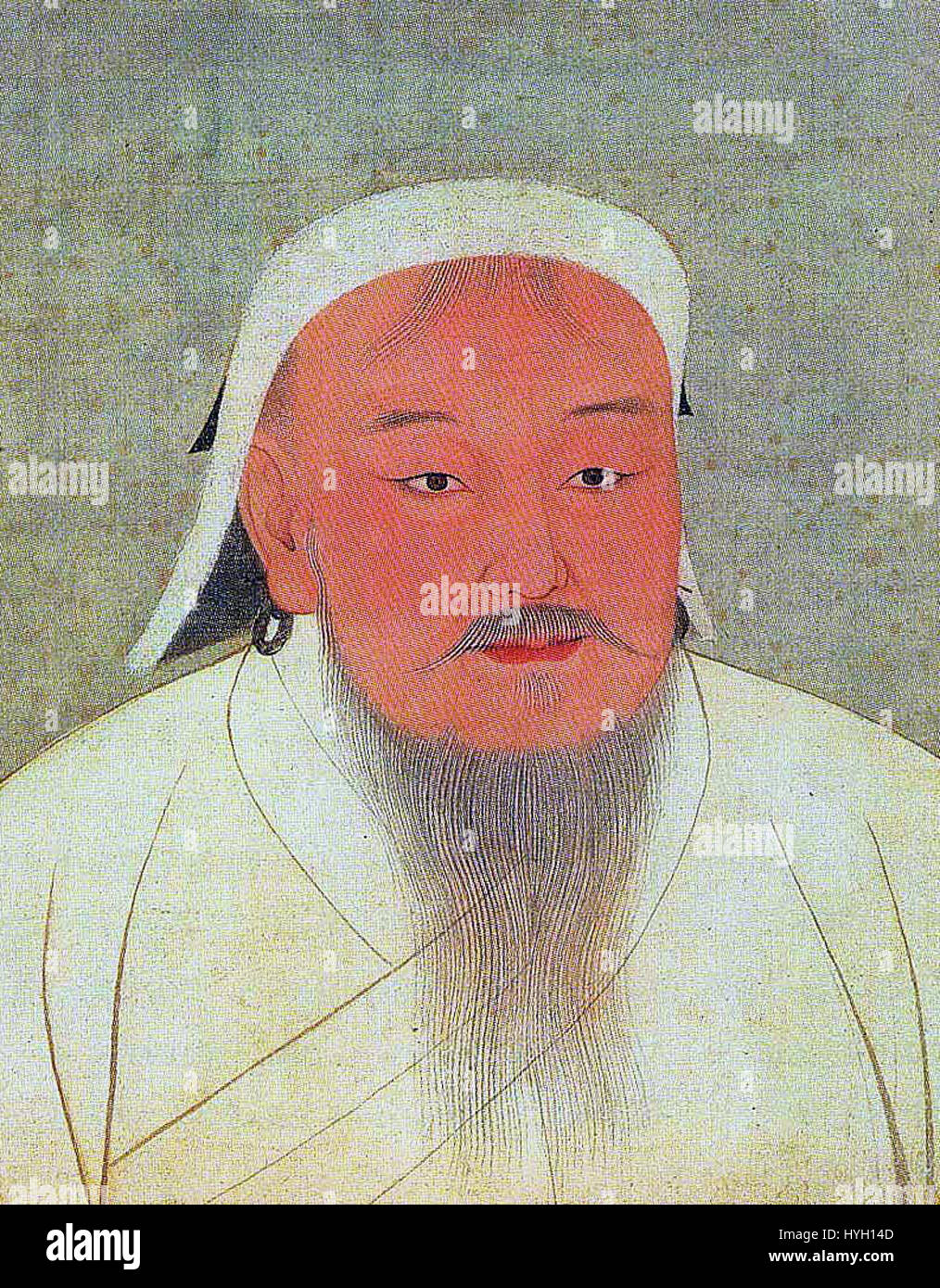 L'album Yuan Emperor include un ritratto di Gengis Khan, una figura iconica della storia mongola. Questa opera d'arte rappresenta la prima leadership dell'Impero mongolo e il significato di Gengis Khan nella storia mondiale. Foto Stock