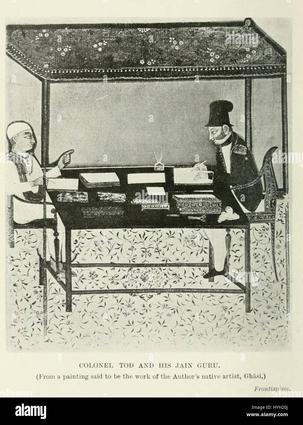 Questo titolo si riferisce probabilmente a un'opera d'arte storica o religiosa raffigurante il colonnello Tod, un ufficiale e storico britannico, e un Guru giainista. L'opera d'arte può combinare figure coloniali britanniche con leader religiosi indiani, evidenziando le intersezioni culturali durante il Raj britannico. Foto Stock Questo titolo si riferisce probabilmente a un'opera d'arte storica o religiosa raffigurante il colonnello Tod, un ufficiale e storico britannico, e un Guru giainista. L'opera d'arte può combinare figure coloniali britanniche con leader religiosi indiani, evidenziando le intersezioni culturali durante il Raj britannico. Foto Stock