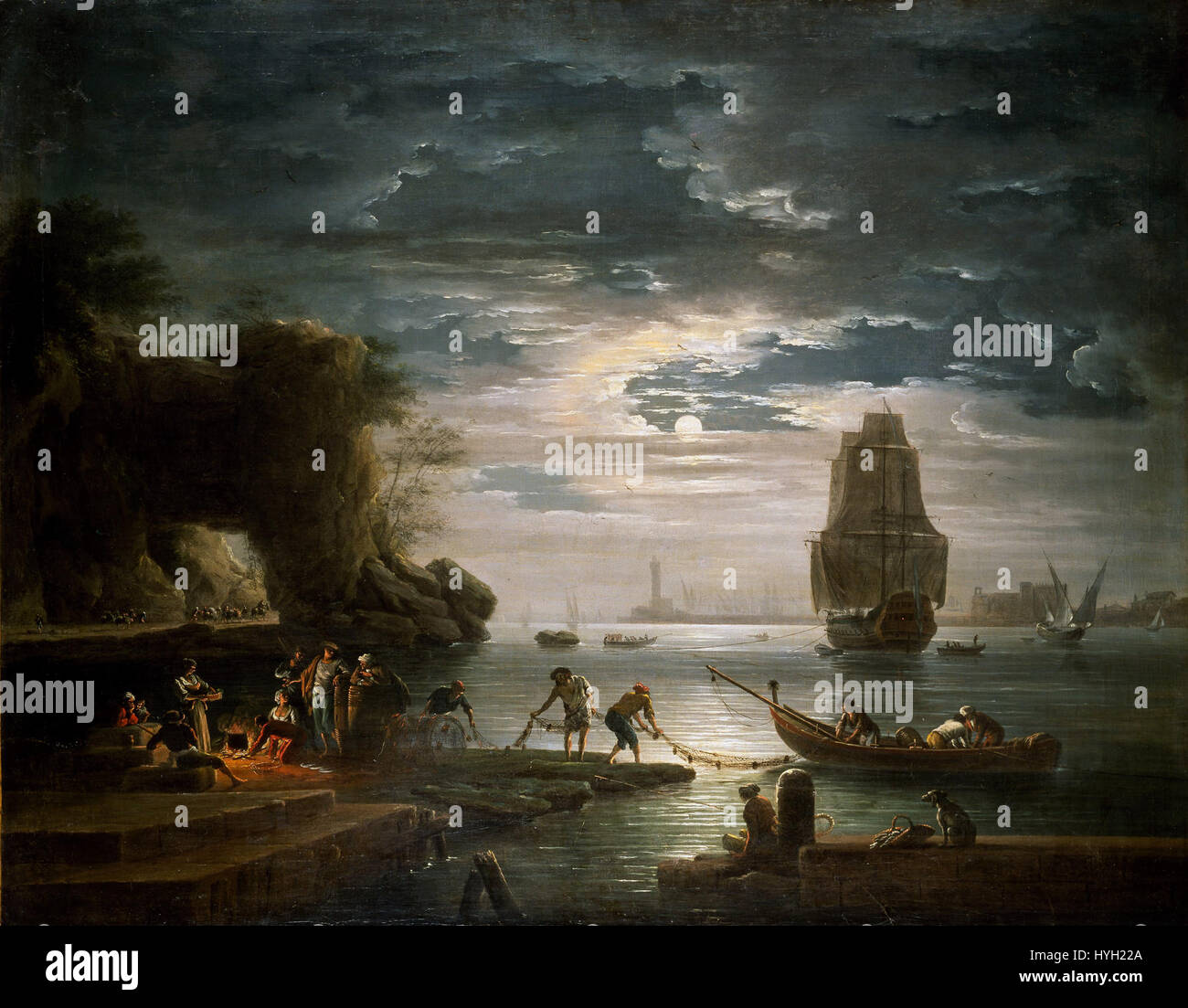 "La Nuit" (la notte) di Claude Joseph Vernet è un dipinto ospitato nel Museo Ashmolean, che raffigura un paesaggio notturno. Il lavoro di Vernet è noto per il suo uso drammatico di luce e ombra, caratteristico del periodo rococò. Foto Stock