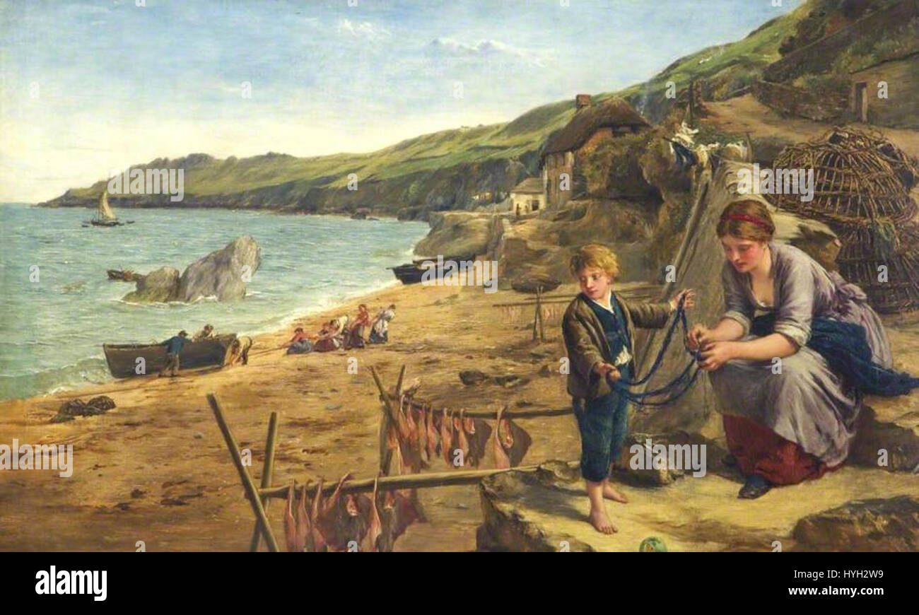 "Hard Lines" di James Clarke Hook è una rappresentazione di una scena nautica, che mostra la maestria di Hook nell'arte marina. Il dipinto presenta spettacolari paesaggi marini e riflette il potere del mare. Foto Stock