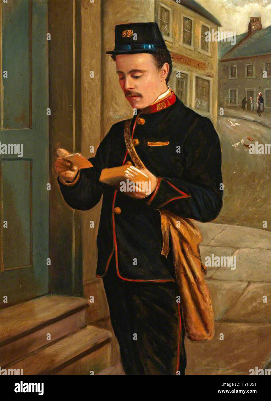 Il "Ritratto di un postino" di Thomas Patterson è una rappresentazione realistica di un individuo della classe operaia, che cattura l'essenza della vita quotidiana nell'Inghilterra del XIX secolo. Il ritratto riflette lo stato sociale e il lavoro del tempo. Foto Stock