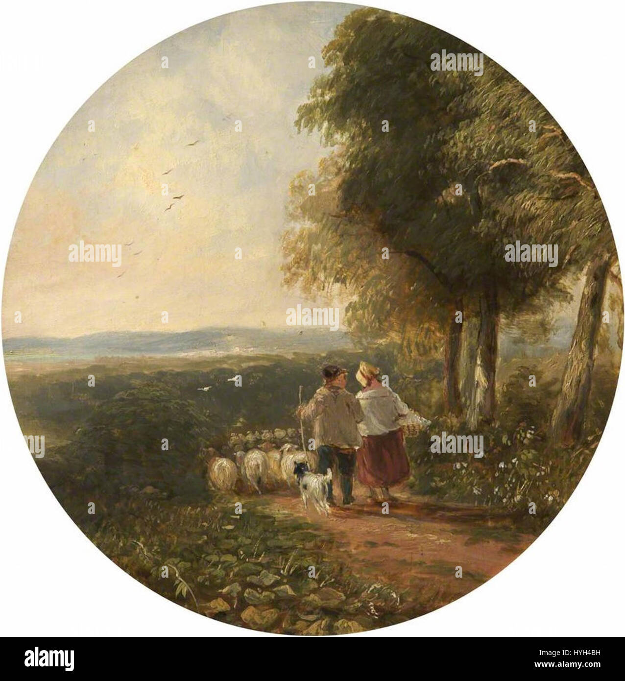Paesaggio con pecore, un dipinto a olio su pannello di David Cox il Vecchio, un artista britannico, conservato alla Whitworth Art Gallery di Manchester. Foto Stock