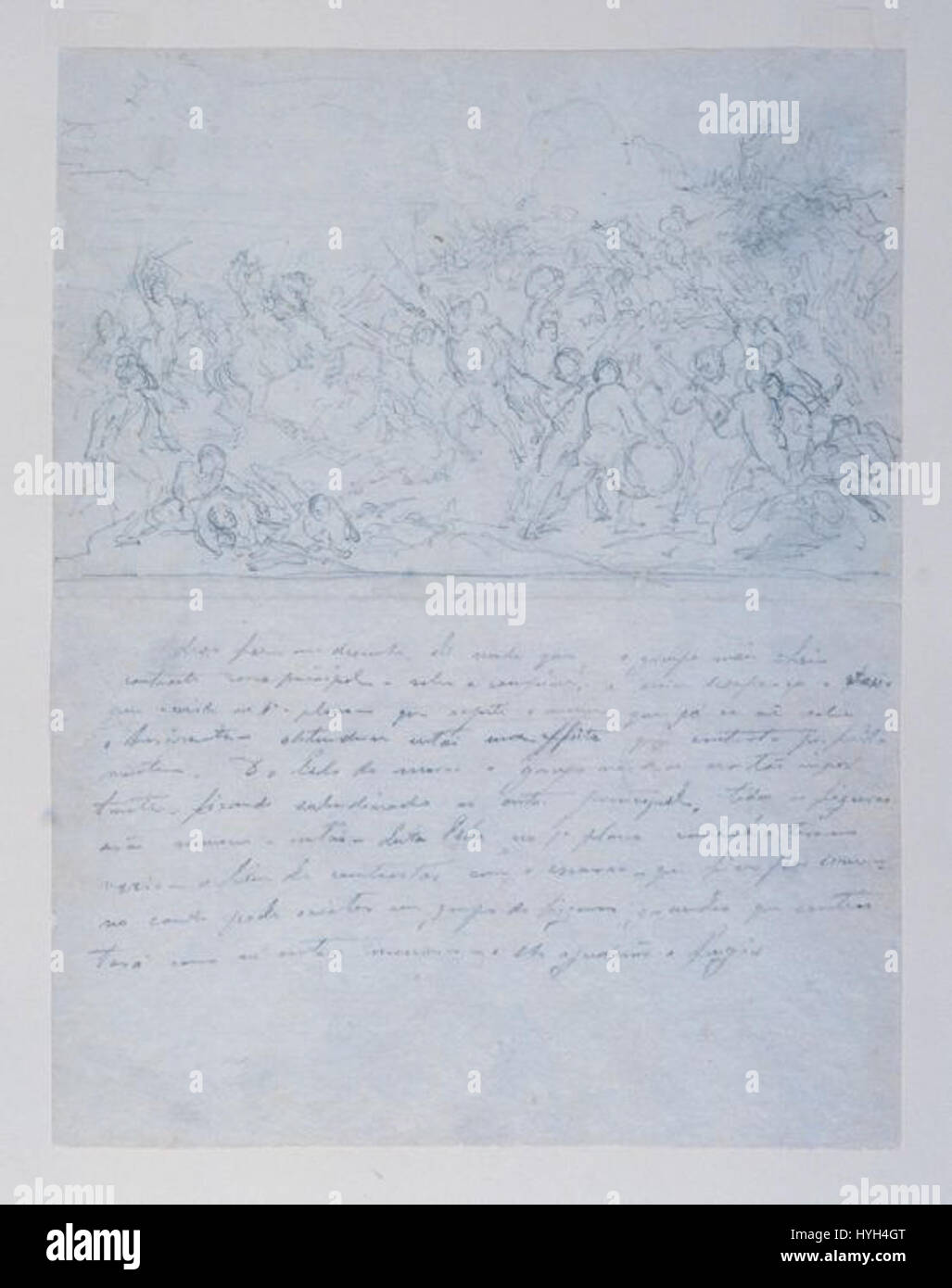 L'Estudo para Batalha dos Guararapes di Victor Meirelles è uno studio preparatorio per il suo famoso dipinto della battaglia di Guararapes, un conflitto significativo nella storia brasiliana. L'opera mette in evidenza la composizione e le figure coinvolte nella battaglia, mostrando l'attenzione di Meirelles ai dettagli storici e al realismo militare. Foto Stock