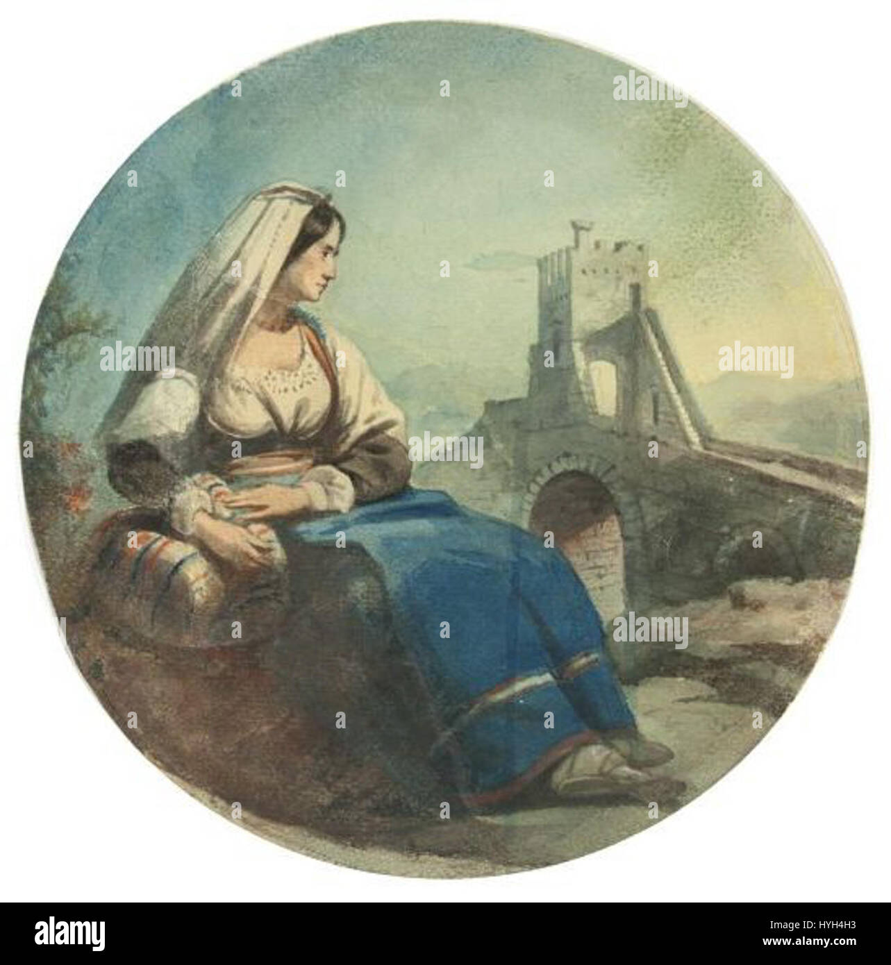 Victor Meirelles, 'Estudo de traje italiano' del 1815, dimostra il suo interesse per la moda storica. L'opera illustra l'abito italiano del periodo, servendo sia come studio artistico che come record culturale della moda dei primi anni del XIX secolo. Foto Stock