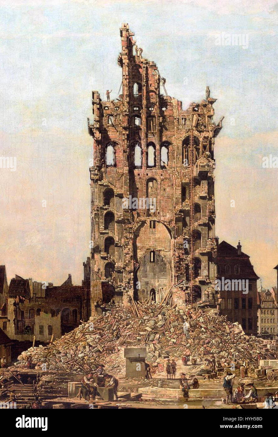 Bernardo Bellotto, il Canaletto Le rovine del vecchio Kreuzkirche, Dresda, Ausschnitt Foto Stock
