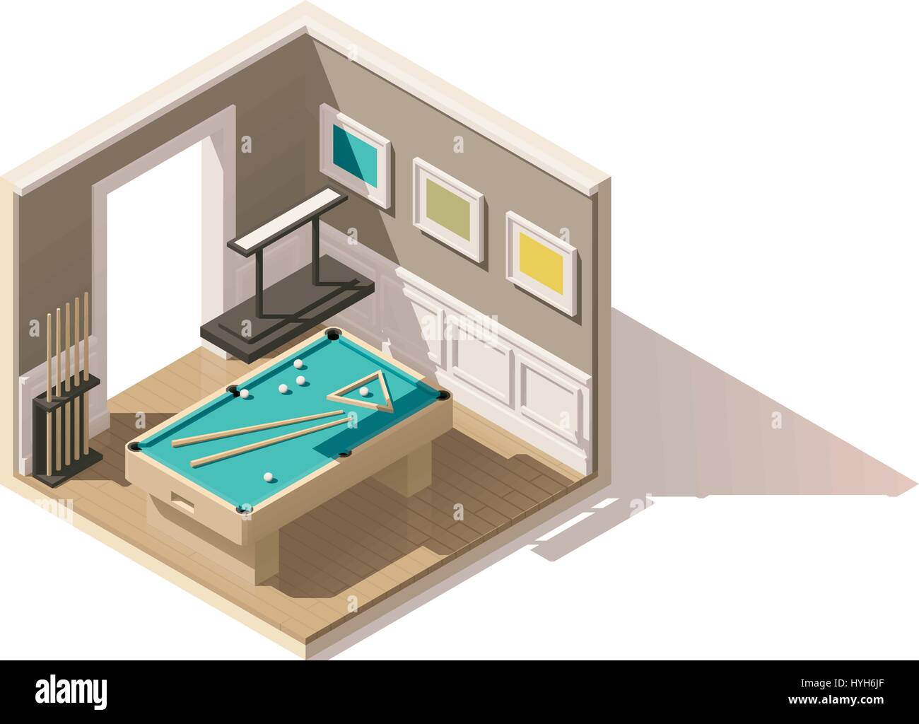 Vettore bassa isometrica poli sala biliardo Illustrazione Vettoriale