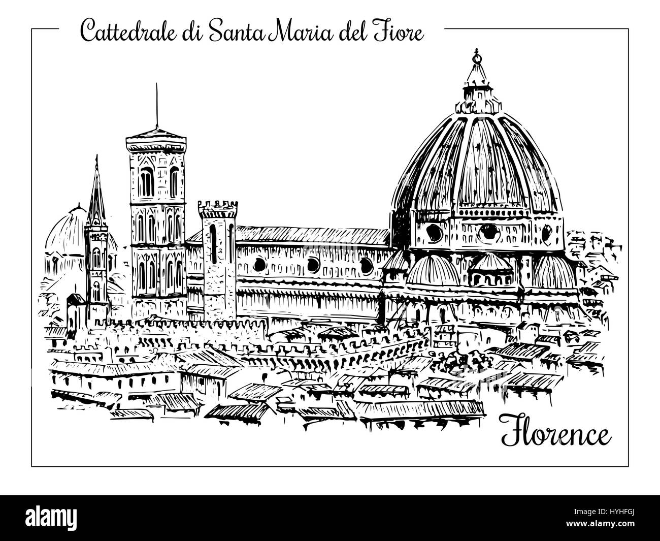 Cattedrale di Firenze, Italia. Mano di vettore bozzetto Illustrazione Vettoriale