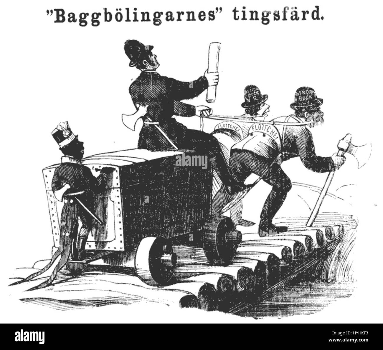 Baggbolingarnas tingsfärd, un termine storico svedese, si riferisce a una tradizionale processione legale o rituale nella Svezia medievale. Si trattava di un evento culturale significativo, che rappresentava il procedimento legale formale dell'epoca. Foto Stock