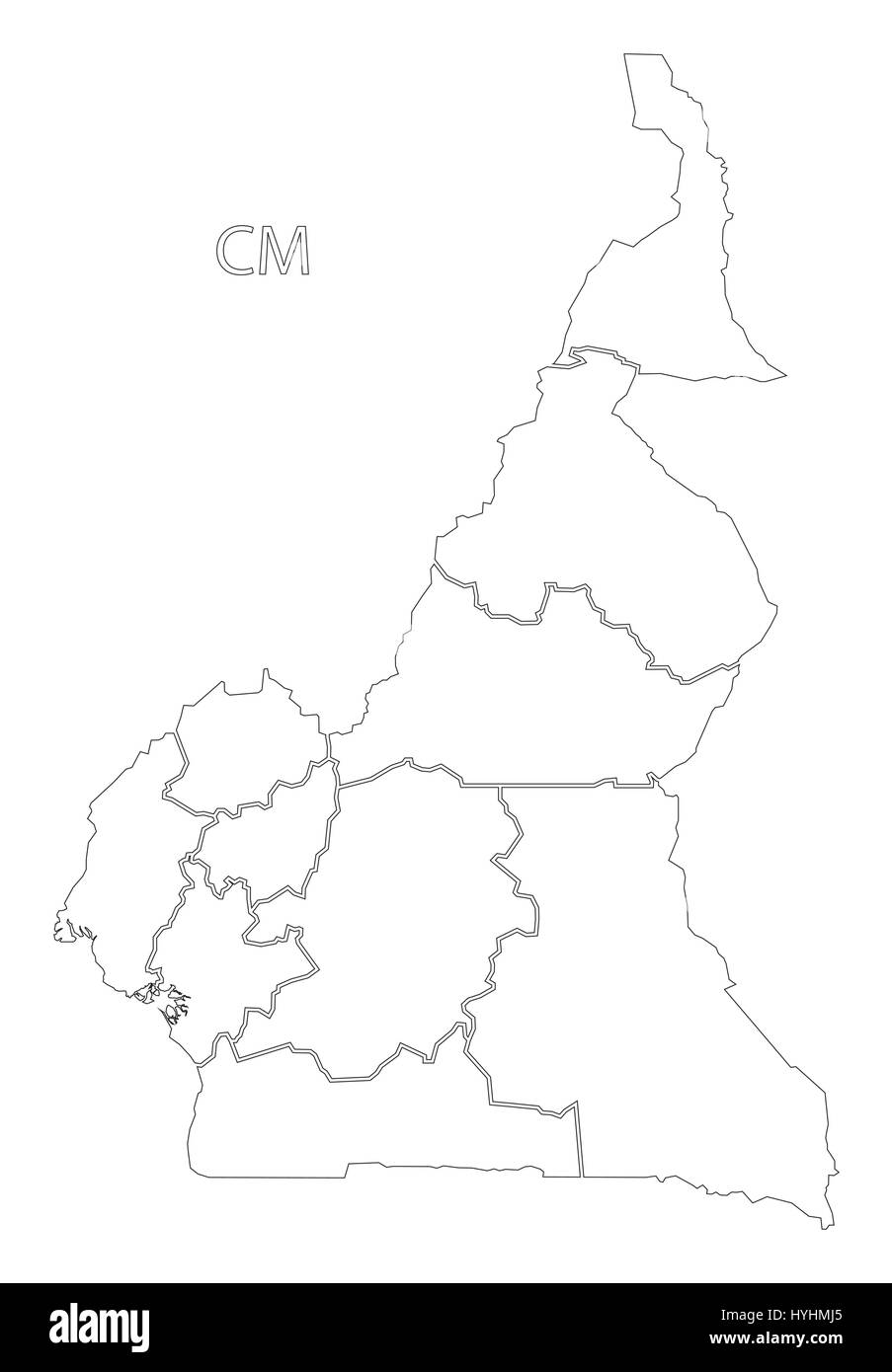 Camerun delineano silhouette illustrazione mappa con le province Illustrazione Vettoriale