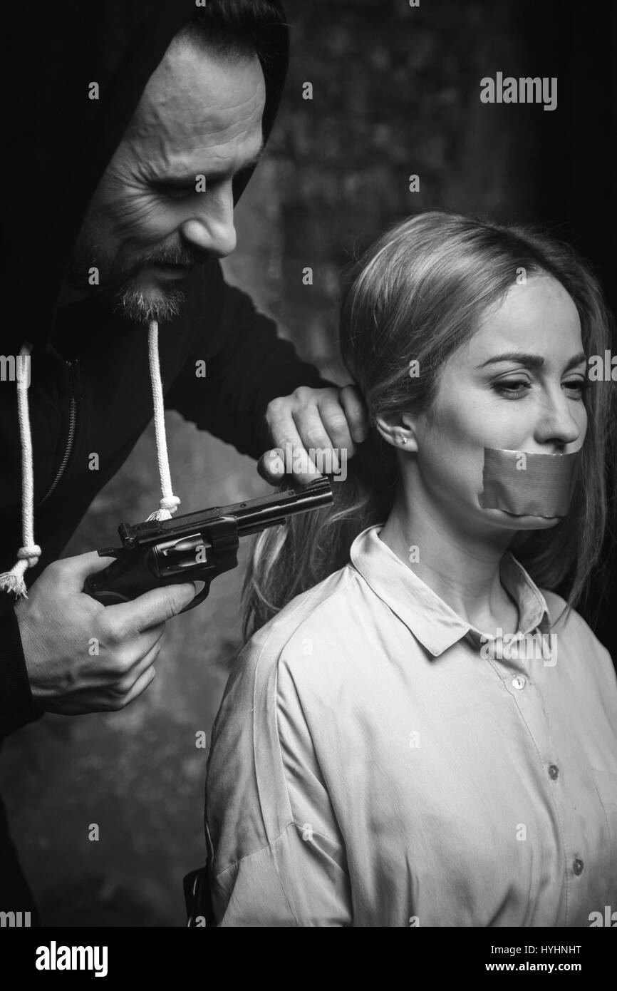 Influente giovane imprenditrice essendo ricatto Foto Stock