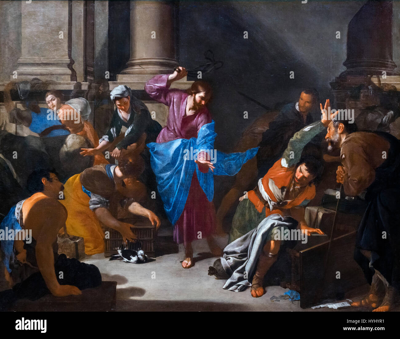 "Cristo guida i commercianti dal tempio' da Bernardo Cavallino, olio su tela, c.1645-50 Foto Stock