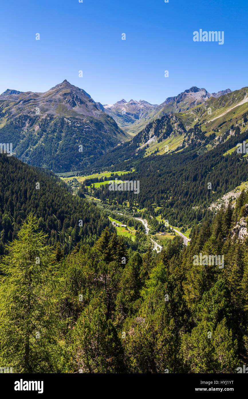 Vista sul Passo del Maloja, Piz Duan, 3131 m, Gletscherhorn, 3983, Piz turba, 3018 m, alta Engadina, Engadina, regione Maloja Foto Stock
