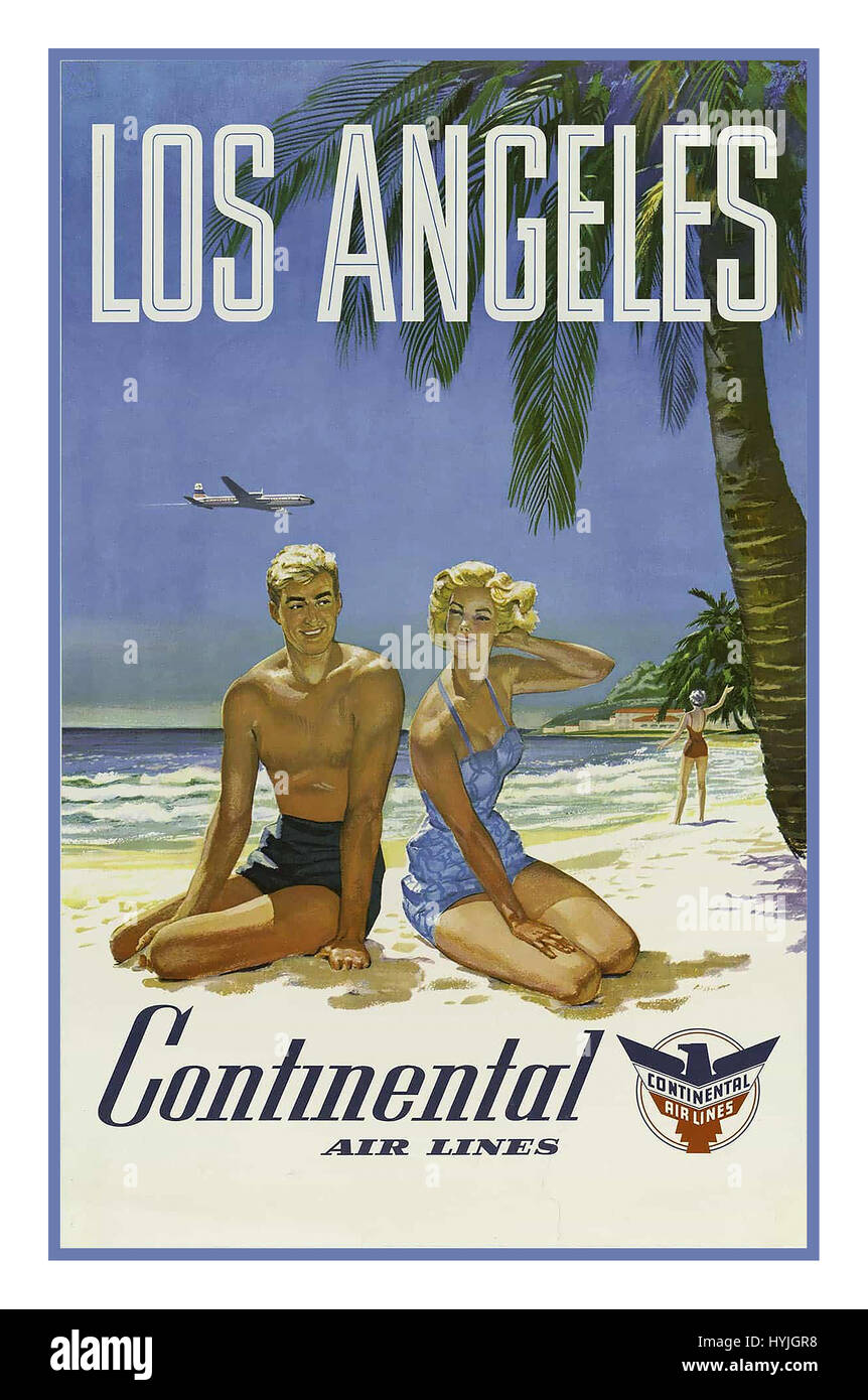 Vintage '60's retrò poster di viaggio per Continental Air Lines di Los Angeles. Continental Air Lines poster 1960s Foto Stock