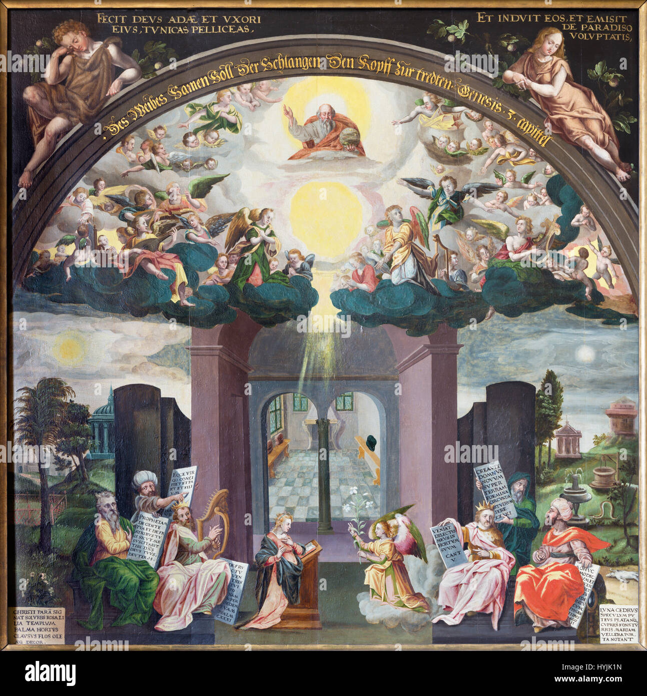 Berlino, Germania - Febbraio 16, 2017: La pittura dell'Annunciazione con il vecchio testamento i patriarchi e i cori degli angeli nella chiesa Marienkirche Foto Stock