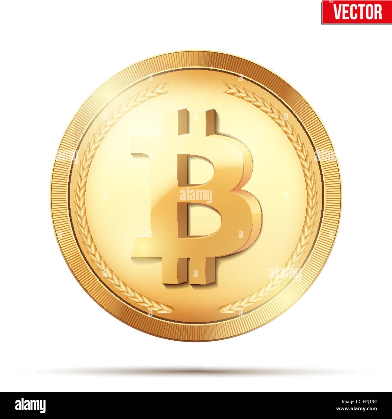 Moneta in oro con bitcoin segno. Illustrazione Vettoriale