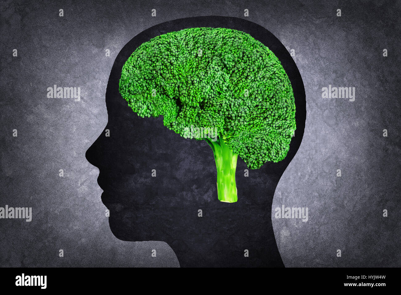 Illustrazione della testa umana con il cervello invece broccoli Foto Stock