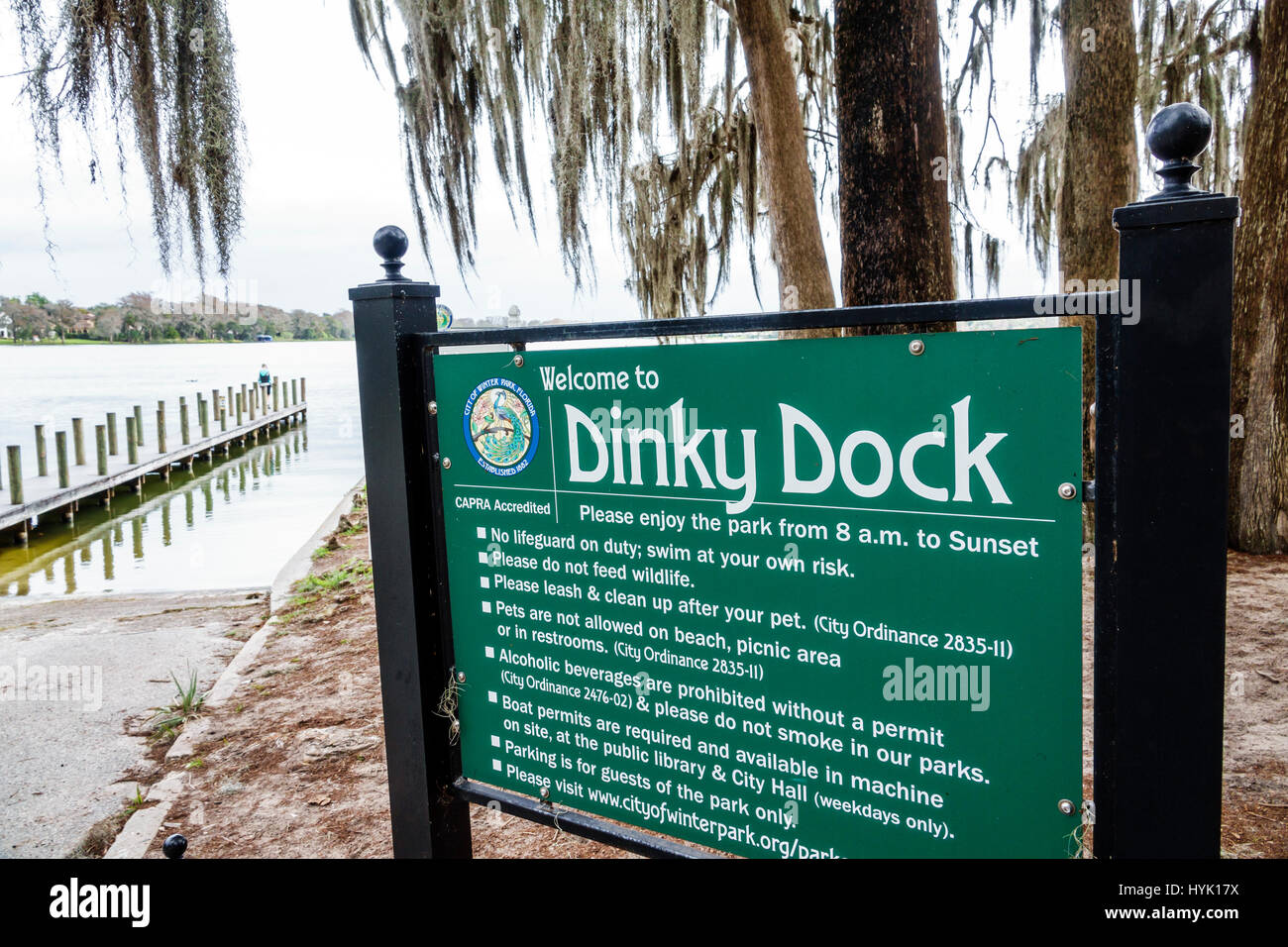 Winter Park Florida,Orlando,Lake Virginia,Dinky Dock Park,molo,cartello,regolamento,FL17022115 Foto Stock
