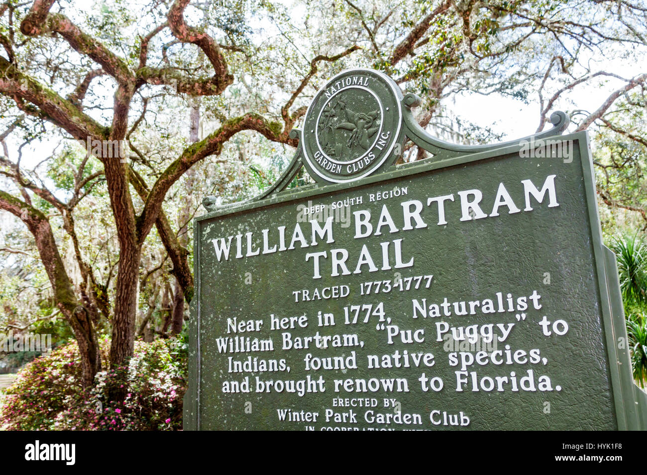 Winter Park Florida,Orlando,Mead Botanical Garden,Winter Park Garden Club,William Bartram Trail,indicatore storico,cartello,FL17022151 Foto Stock